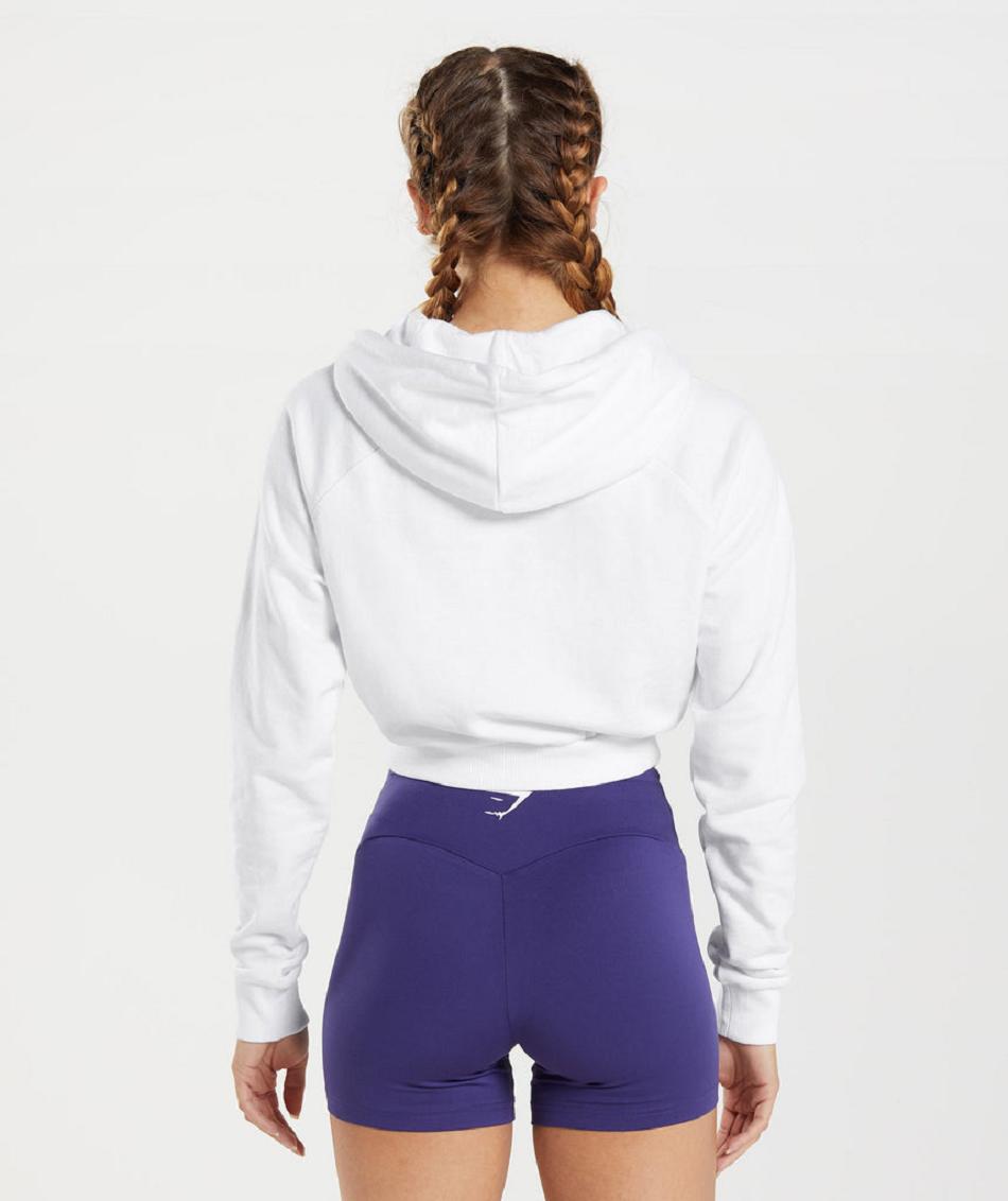 Bluzy Z Kapturem Damskie Gymshark Treningowe Cropped Białe | PL 2747ZUT